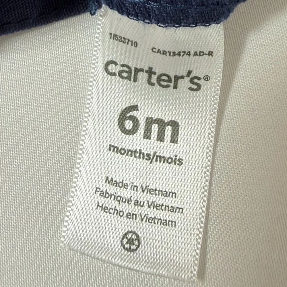 CARTER'S Baby Boys' Navy Blue‎ Animal Print Embroidered 100% Cotton Shortalls 6M